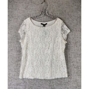 Fever Ivory Lace Overlay Top Short Sleeve Round Neck Womens *L-XL NWT